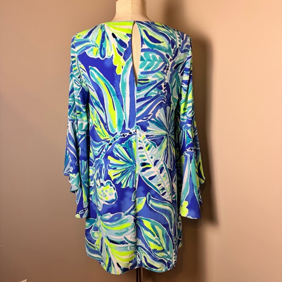 LILLY PULITZER Floral Tropical Print Long Sleeve Midi Dress BLUE / SIZE 8 - Picture 9 of 14